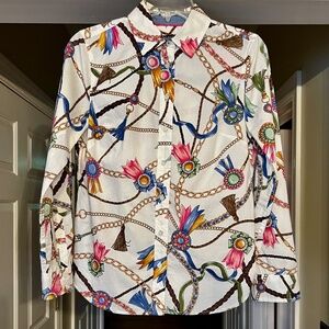 NWOT Women's Talbots Chainlink & Ribbon Button Front Top Blouse Shirt P Petite
